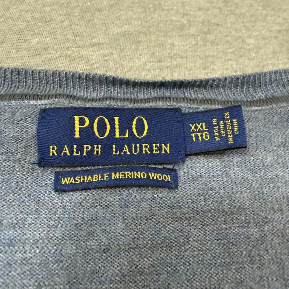 Polo Ralph Lauren Sweater Mens 2XL Blue Merino Wool V Neck Knit Pullover - Picture 4 of 6